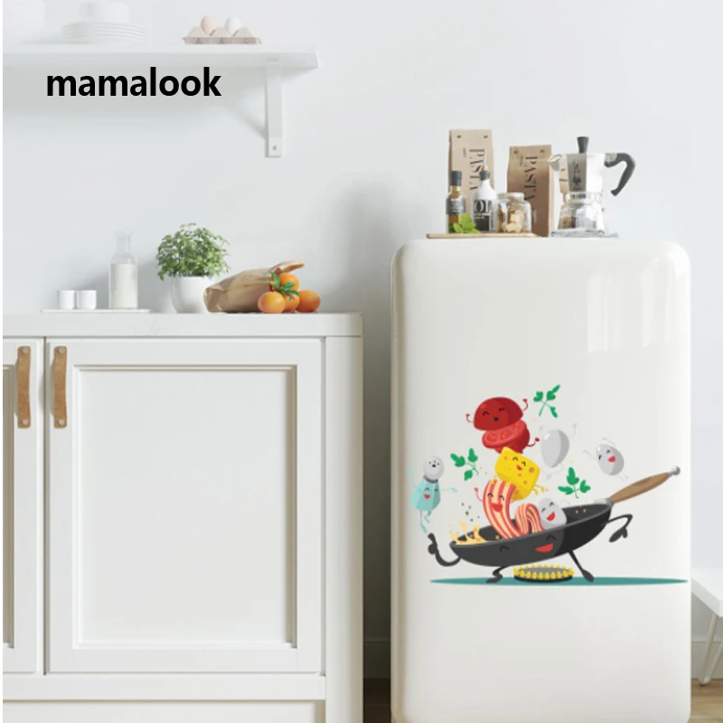 

Cartoon Happy pan kitchen Wall Sticker for Kitchen fridge cupboard decoration art Decals Removable home stickers Mural wallpaper