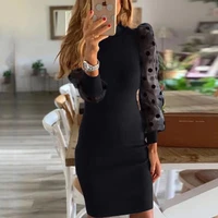 new 2021 womens knit ins bodycon sweater dress long puff sleeve long jumper french pencil dresses for autumn party ulzzang