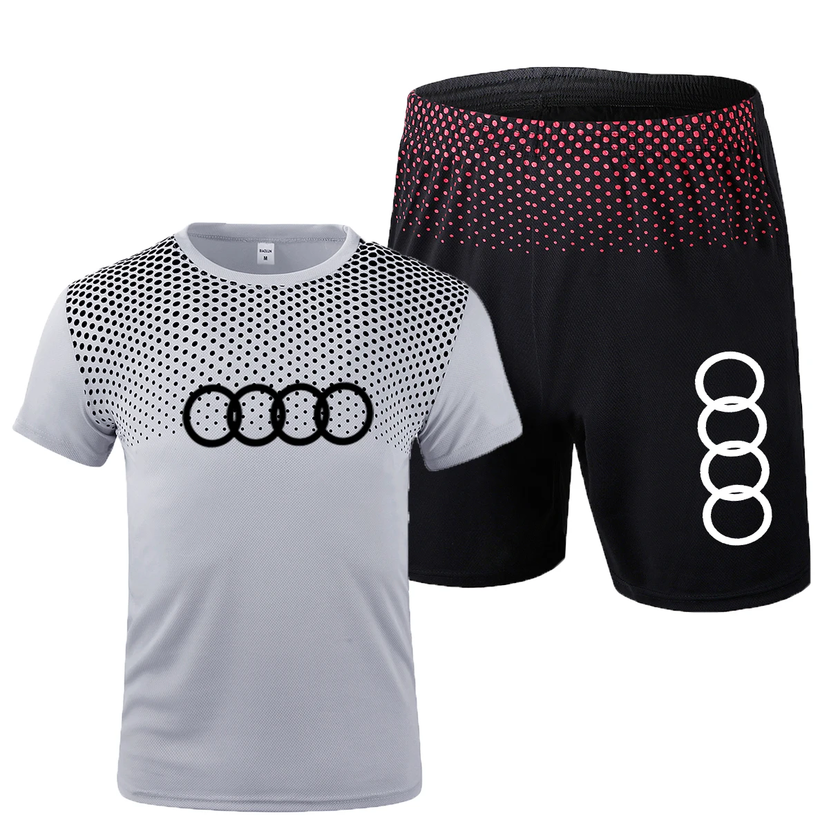 

Audi men's suit sportswear suit short-sleeved sports men's running 2-piece football gym fitness men's T-shirt + shorts suit