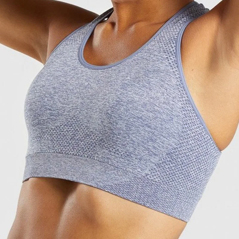 Однотонный бесшовный спортивный бюстгальтер женский укороченный топ для