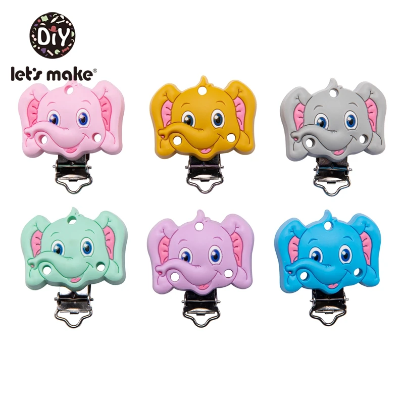 

Let'S Make 5PCS Silicone Smile Elephant Pacifier Clip Silicone Teether Nipple Chain Accessories DIY Food Grade Teether Toy