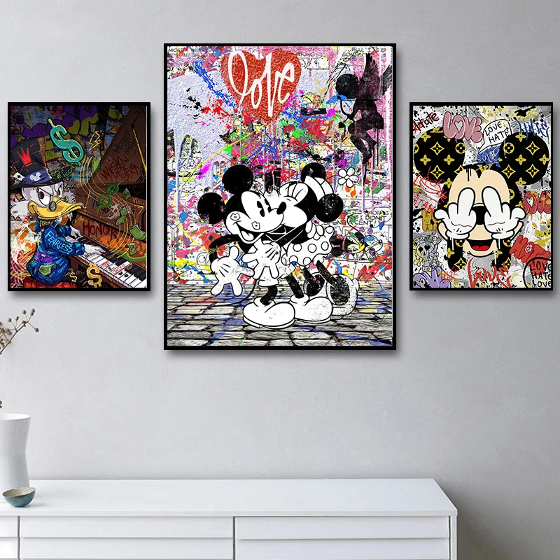 

Cartoon Disney Luxury Mickey Mouse and Donald Duck Fashion Canvas Painting Poster and Print Wall Art Picture for Living Room