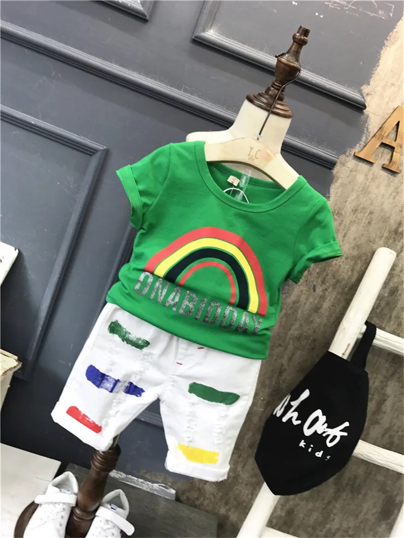 

Summer Baby Clothing Sets Casual Rainbow Print Short-sleeved T-shirt Shorts 2 Pcs Toddler Boys Suits Children Sportswear 2020