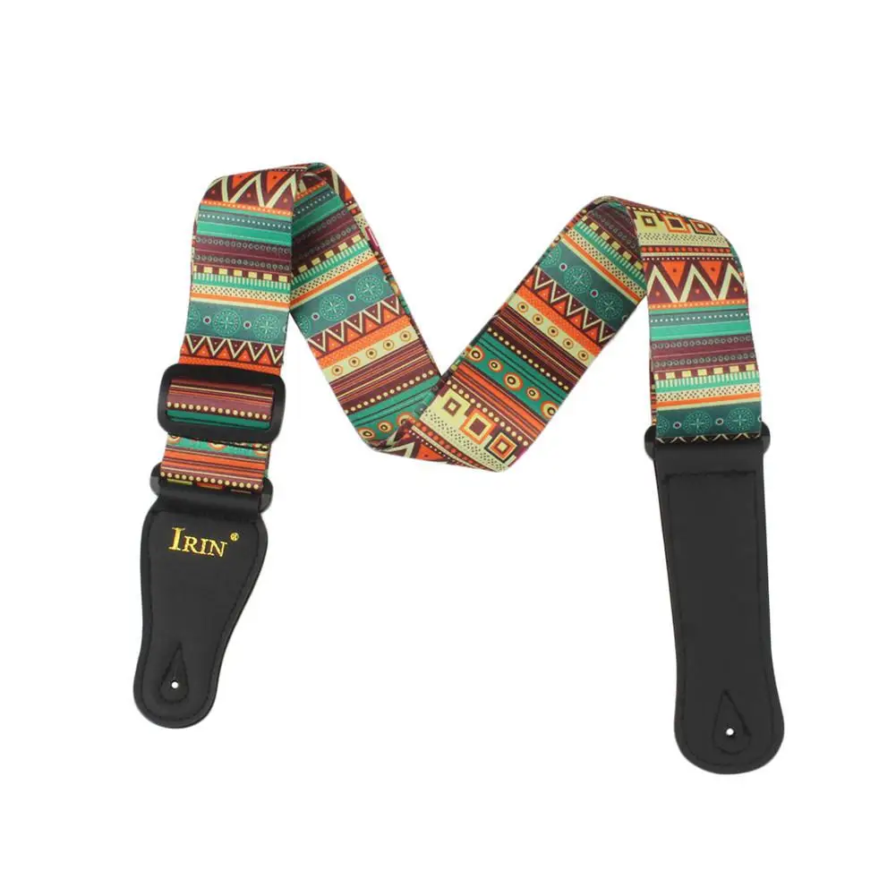 

National Style Printing Acoustic Folk Guitar Straps Adjustable Thickened Leather End Electric Guitar Bass Ukulele Straps Belts