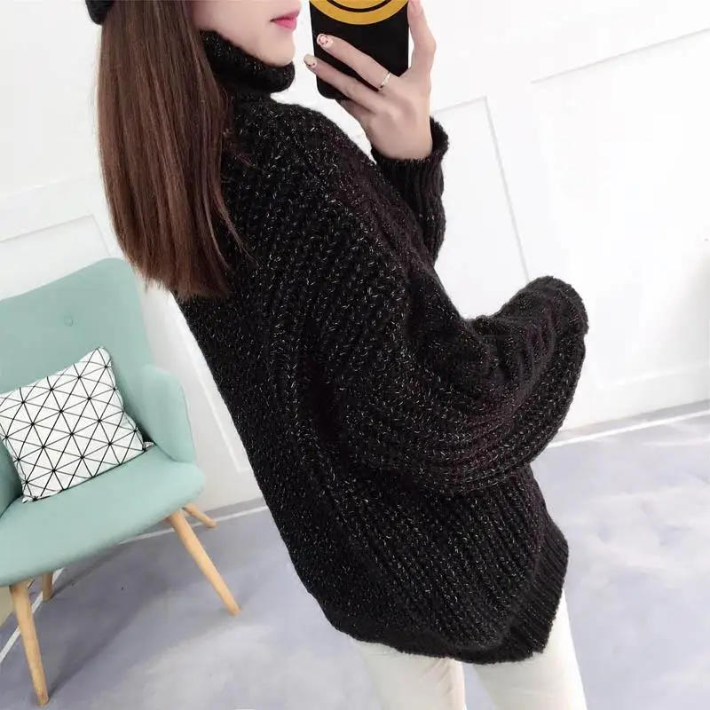 Knitwear Winter Pullovers Sweaters Women Autumn Turtle Neck Loose Sweater Jumper Female Solid Khaki Chic Tops | Женская одежда