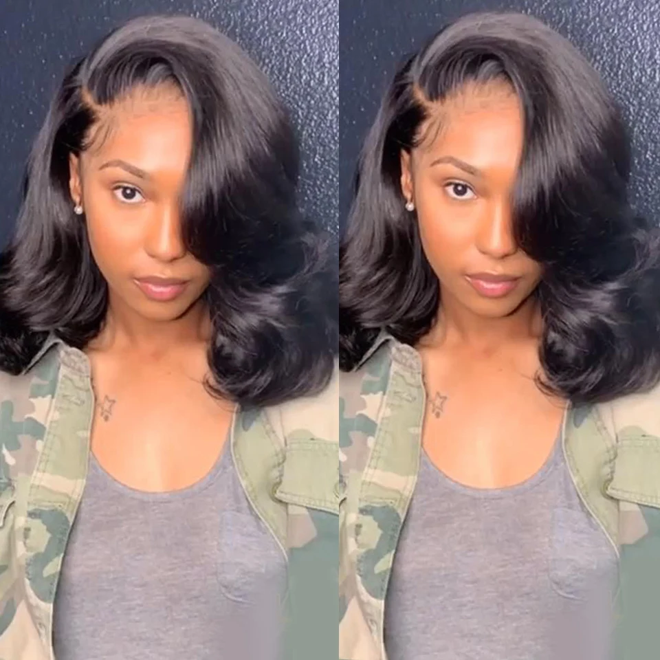 Парики из коротких бобов для женщин волнистые кружевные передние парики черные
