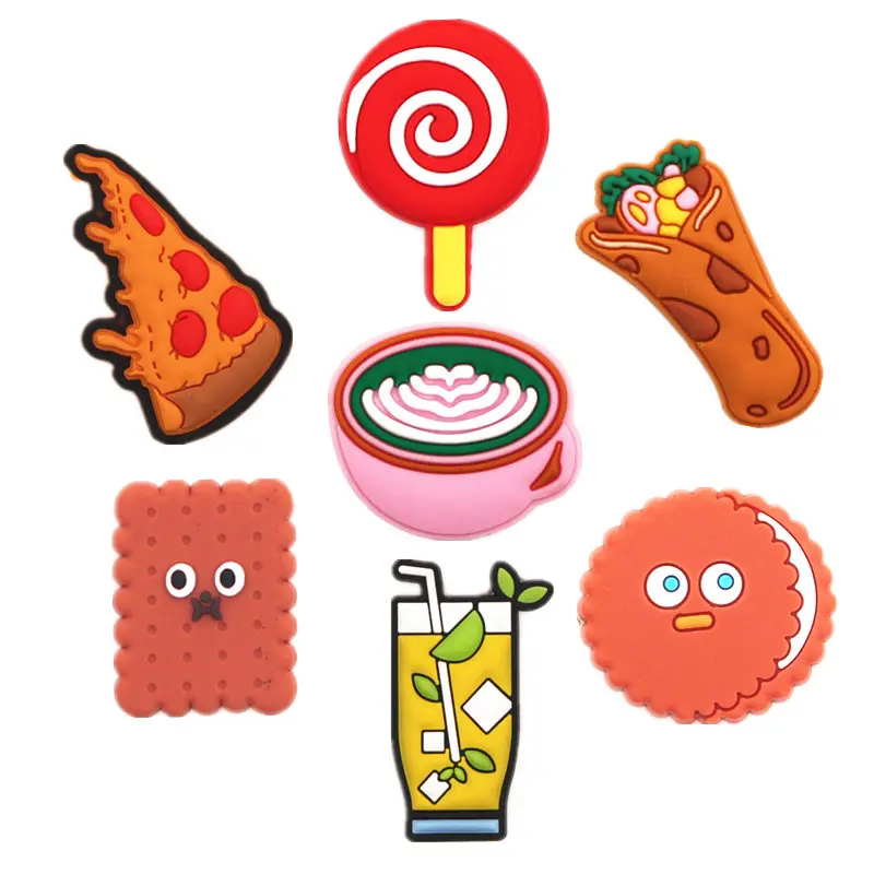 

1pcs PVC Shoe Croc Charms Accessories Pizza Biscuit Beer Tea Lollipop Shoe Decorations for Crocse Bracelet Kids Gifts ZJ011LI3