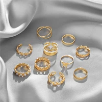 women girls fashion 10 pcsset chain pearl joint ring butterfly rings set gift 2021 female jewelry party