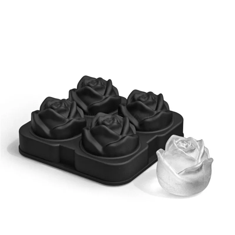 

4 Holes Ice Cube Maker Small Rose Shape Chocolate Mould Tray Ice Cream DIY Tool Whiskey Wine Cocktail Ice Cube 3D Silicone Mold