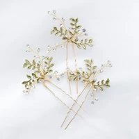 green leaf hair clips pins vintage bridal hairpins rhinestone wedding prom women jewelry hair accessories