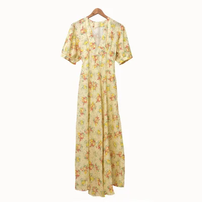 Женское платье макси с V образным вырезом и пышными рукавами длинное праздничное