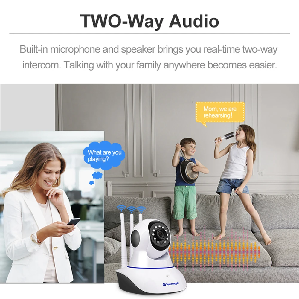 IP-камера Techage Беспроводная с поддержкой Wi-Fi 1080P 64 ГБ TF-карта | Безопасность и защита