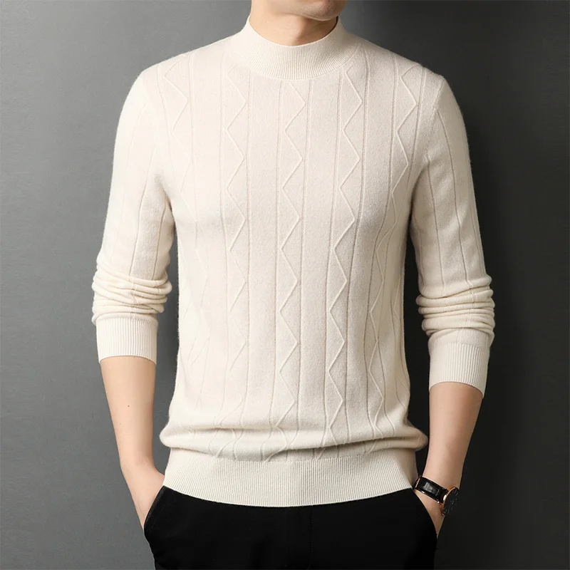 

2021 Autumn and winter knitted sweaters male half turtleneck long sleeve sweater men stripes fashion bottoming shirt zde2764