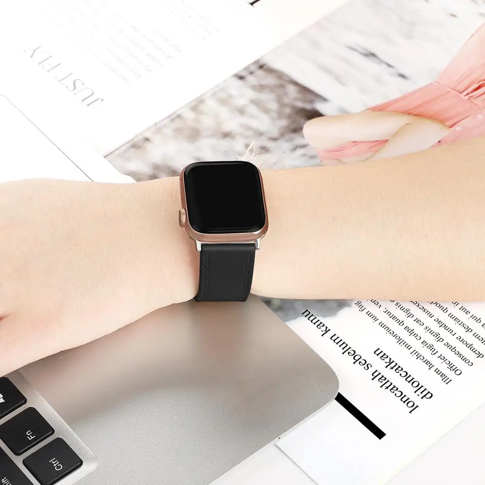 Кожаный ремешок совместимый с Apple Watch 4 5 Band 40 мм 42 pulseira для Iwatch 38 44 браслет correas series
