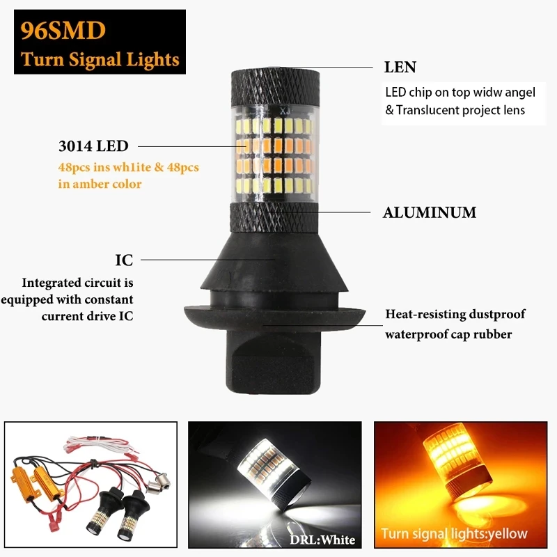 DRL p21w py21w T20 7440 96 Светодиодный Bau15s ba15s 1156 Canbus LED бег светильник s и указатель поворота