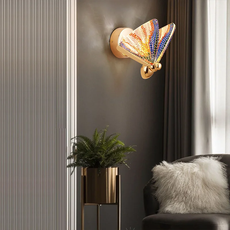 Colorful Butterfly Shaped Wall Lamp Aisle Lighting Decoration Nordic Modern Minimalist Luxury Stair Bedside Bedroom New 2021