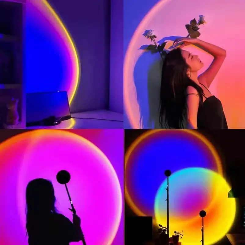 

Sunset Lamp Rainbow Sunset Projection Lamp USB Atmosphere Night Lights Background Wall Decoration Lamp for home Bedroom 2021 New