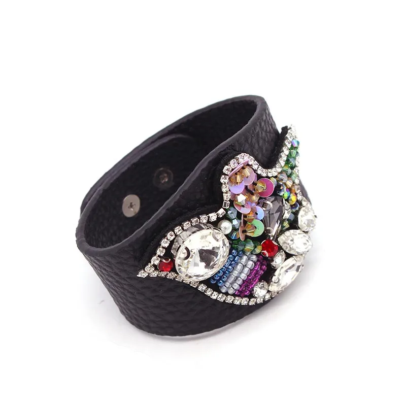 Женский кожаный браслет с кристаллами D & Европейский Модный Браслет манжета