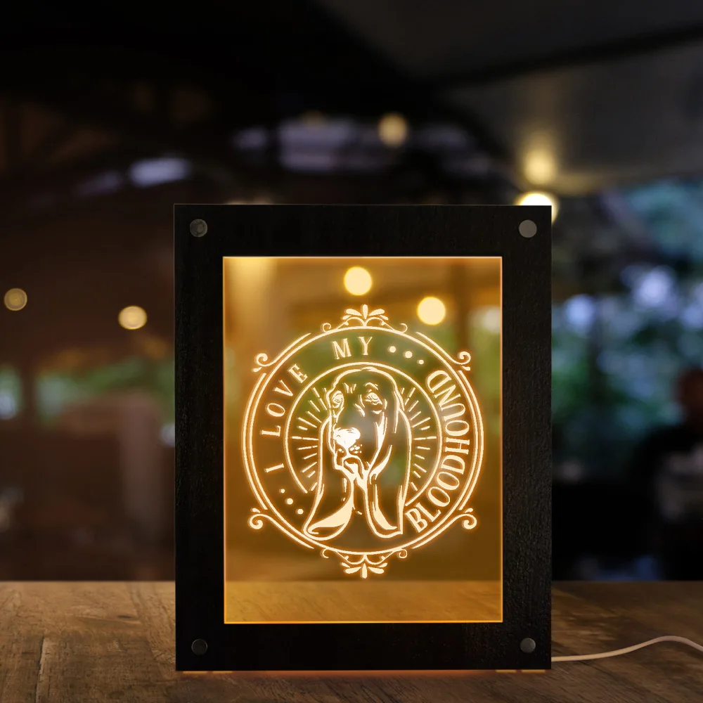 I Love My Bloodhound LED Lighting Frame With Custom Text Personalized Image Saint Hubert Hound Dog Breed Night Light | Дом и сад
