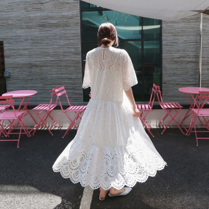 LANMREM/Коллекция 2021 года Белые хлопковые платья с вышивкой и вырезами Новая летняя