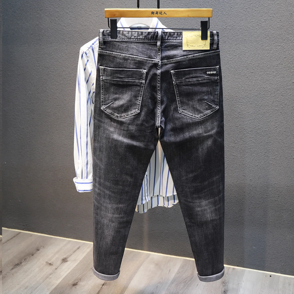 

Newly Korean Style Fashion Men Jeans Retro Black Gray Elastic Slim Fit Cotton Denim Long Trousers Vintage Designer Pencil Pants
