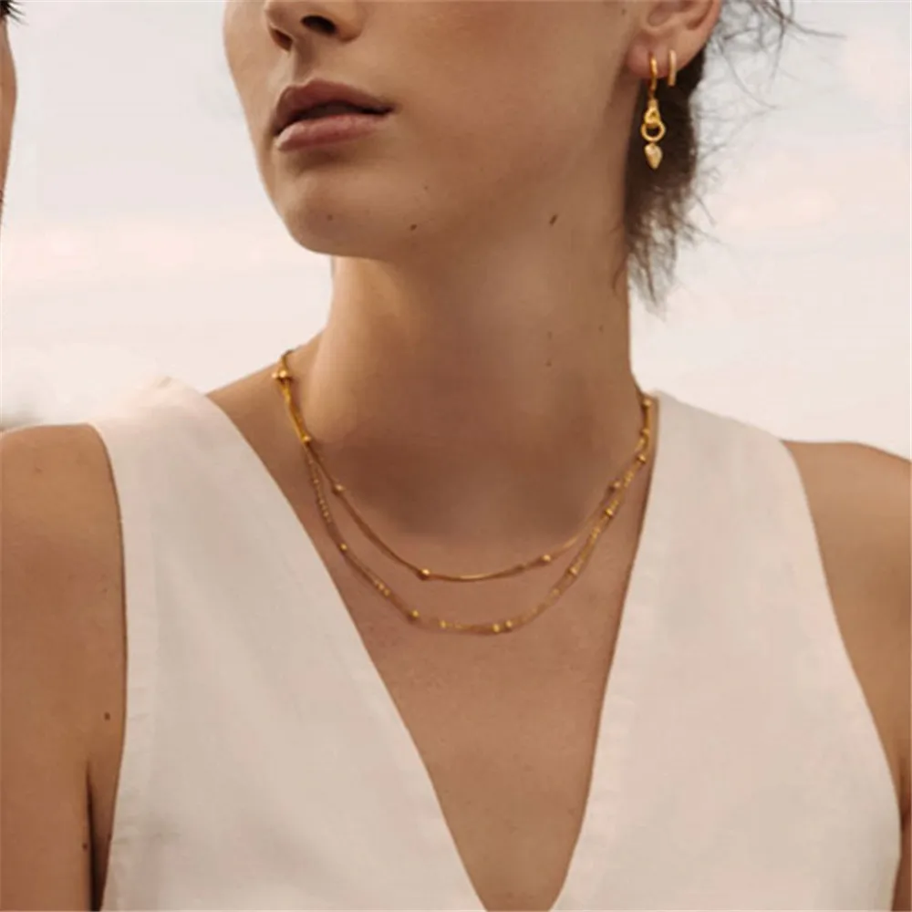 

Wholesale Double Layer Bead Chain Necklace Stainless Steel Together ball Choker Chain as Mother's Day Gift 10pcs/lot