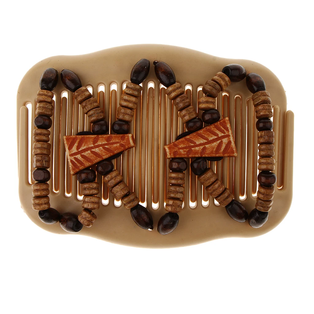 Женские Эластичные легкие волшебные деревянные бусины двойные гребни для волос