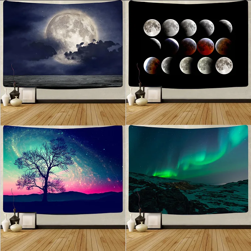 

Гобелен с Луной звездное небо подвесная ткань настенный Декор Аврора психоделический гобелен общежитие фон Бохо коврик для домашнего деко...