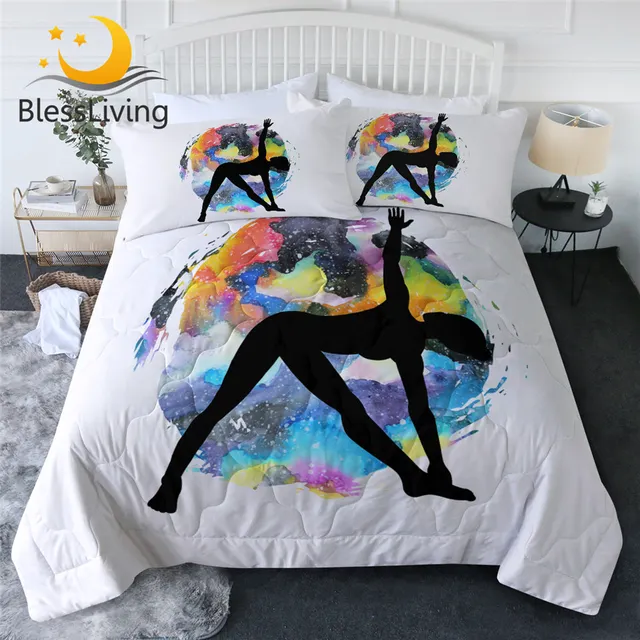 BlessLiving Yoga Duvet Cover Set Sports Bed Cover Colorful Bedding Set Black Body Bedspreads 3pcs Drop Ship Modern Home Decor 1