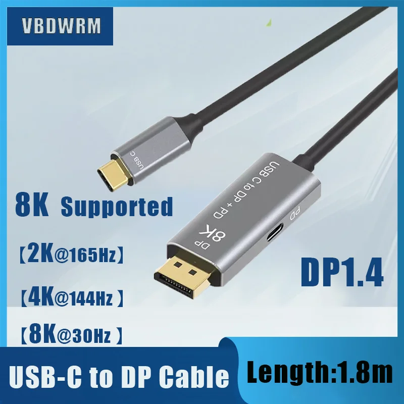 

8K USB-C to Displayport Cable,Thunderbolt 3 / USB C to DP 1.4 Video Adapter Cord 8K@30Hz for MacBook Pro/Air,iMac,Galaxy S20/S10