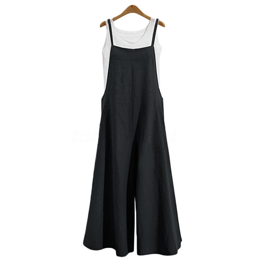 

Solid Color Women Casual Loose Breathable Sleeveless Long Jumpsuit Overalls