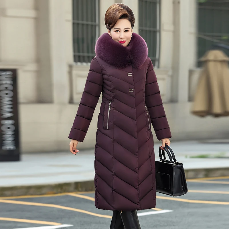 

2020 Middle-aged Women Winter Coat Thicken Warm Long Parka Hooded Plus Size 5XL Winter Cotton Down Jacket Women Outwear For Mom