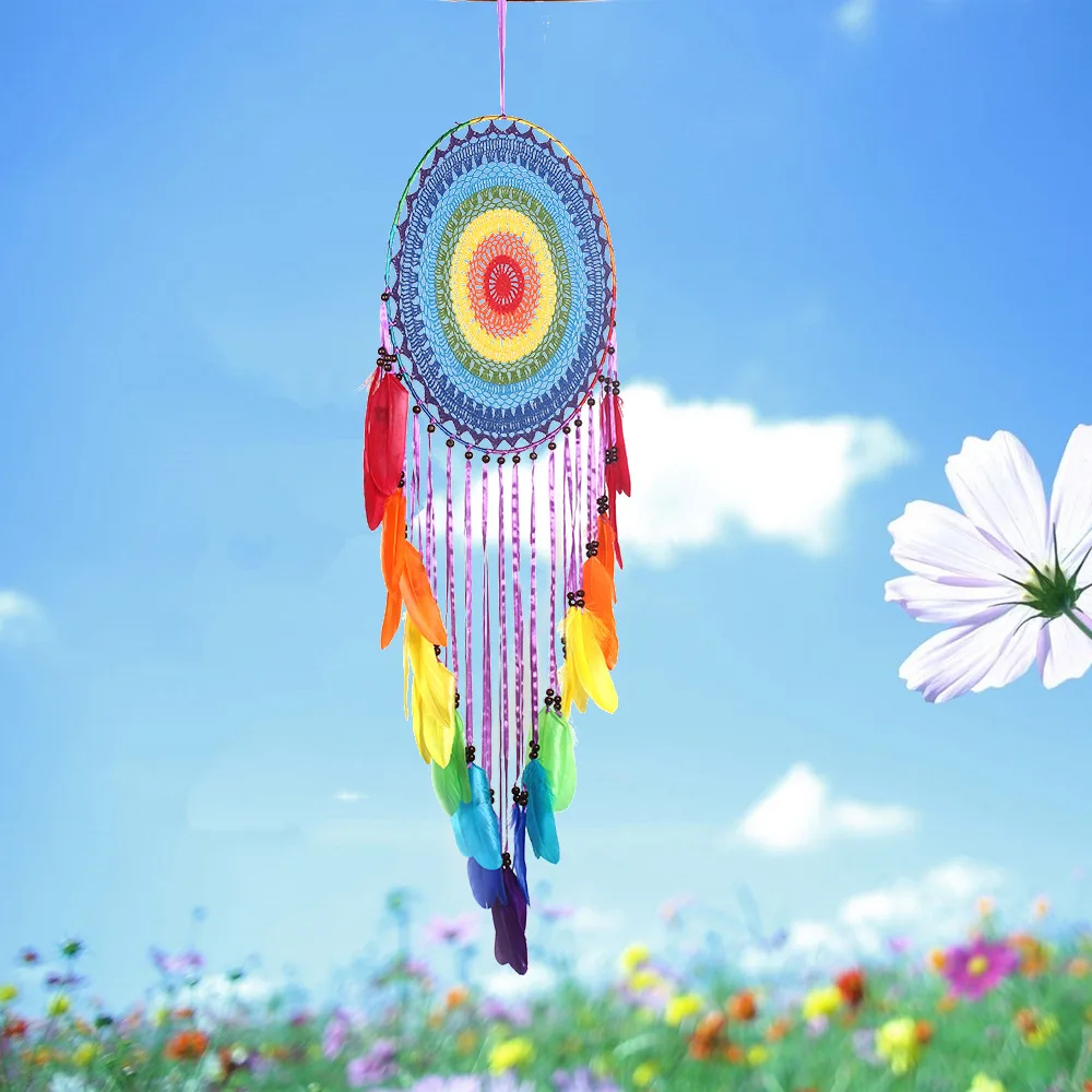 

creative wall Tapestry Colorfur Feather Tassel Boho Style Hand-woven Dreamcatcher Shape Home Decor Background Ornaments