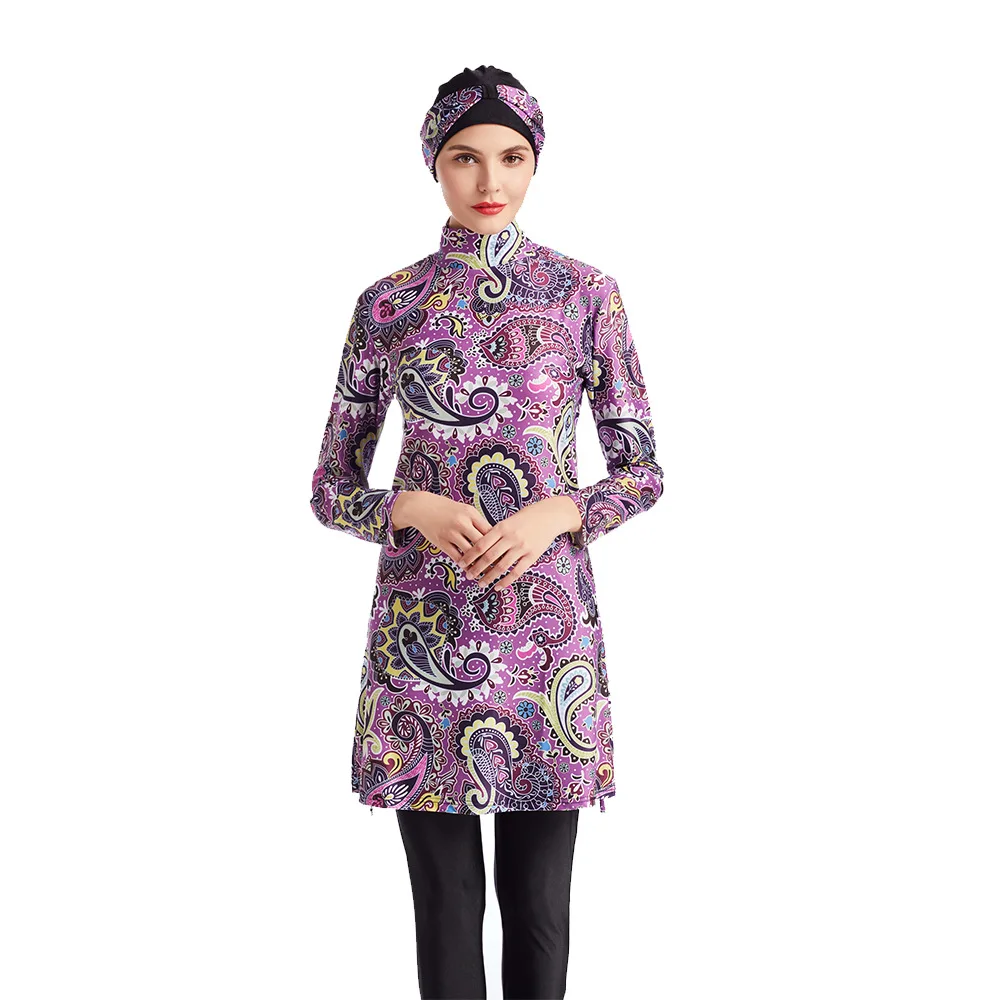 

Summer Islamic Women Muslim Swimwear Dress Pants Burkini Swimsuit Print Swim Surf Wear Sport Full Suit Swimming 3 Piece Sets