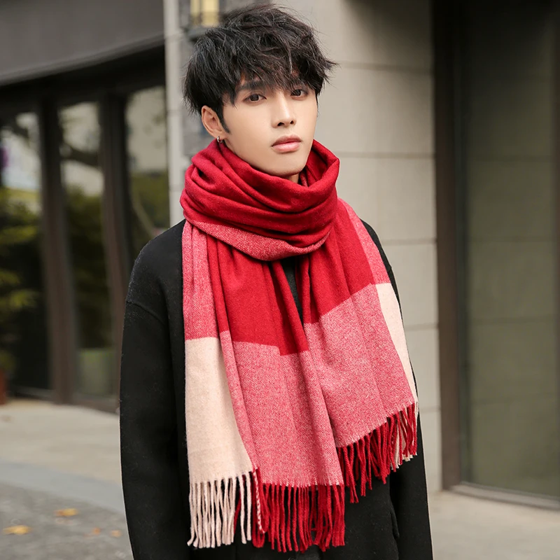 Plaid Wool Scarf for Men Winter Shawls Wraps Warm Neckerchief Muffler Neck Warmer Thick Soft Scarves High Quality Scarves Male