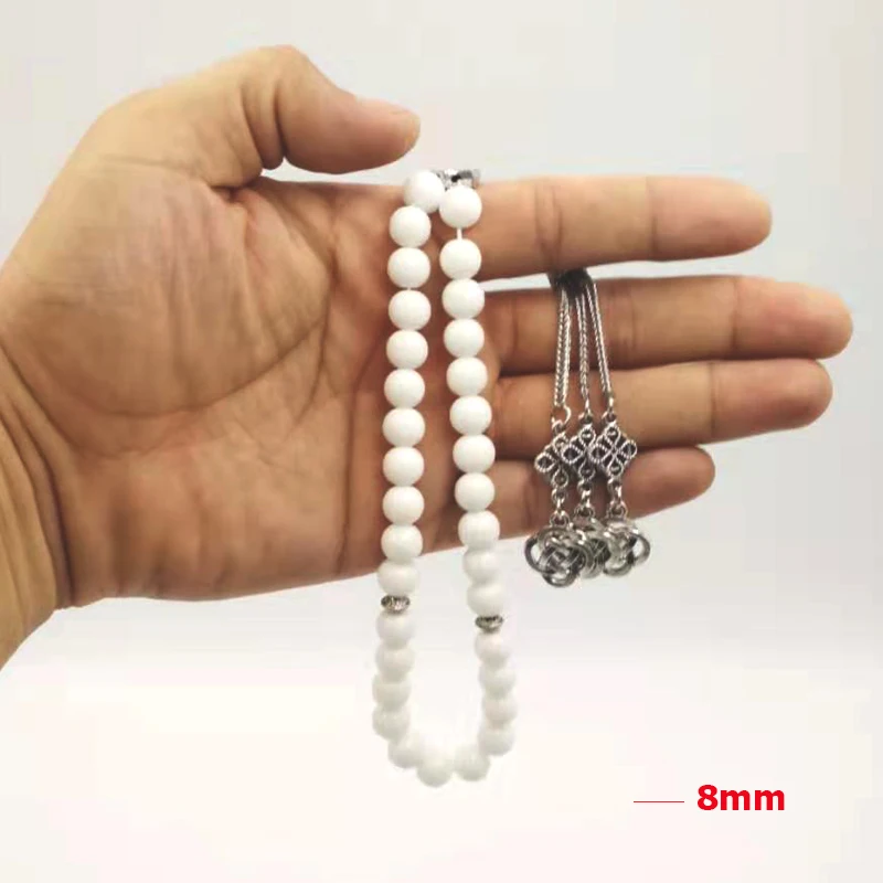 Белая керамика tasbih Мусульманские Четки Молитва бусины 33 66 99 бусины белый камень Misbaha