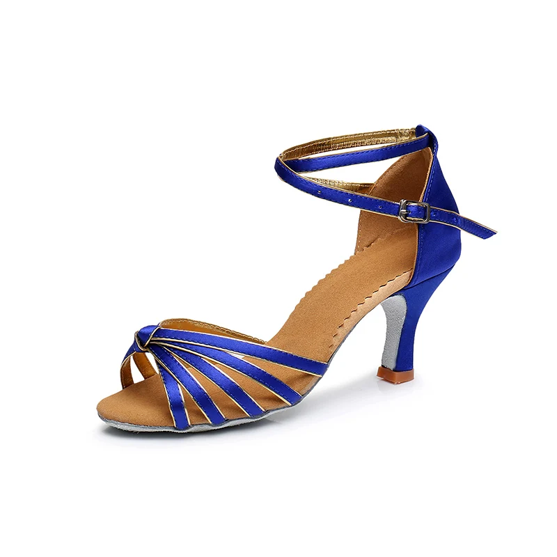 Alharbi Dance Shoes Tango Latin Dance Shoes for Girls Women Ladies 5cm 502 - Цвет: Blue gold 5cm heel