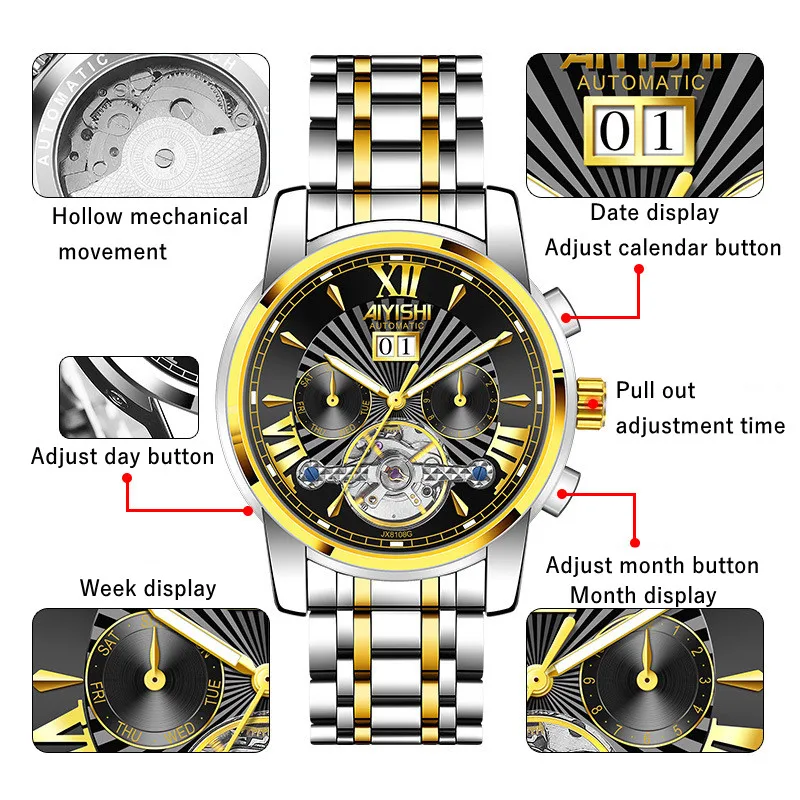 

Men's Automatic Watch, Men's Watch 2020, Luxury Design,calendar, Date, Display, Mechanical, Everyday,business, with Metal Strap