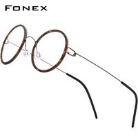 fonex titanium alloy glasses frame men round myopia optical women prescription eyeglasses 2021 korean screwless eyewear 98636