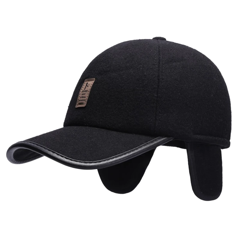 

Winter Fall Baseball Fashion Cap For Adult Men Thick Warm Earflap Russia Woolen Hats Fitted Earmuff Protection Winter Cap