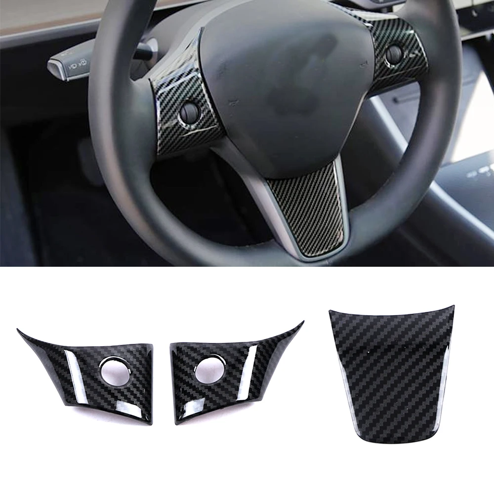 

Carbon Fiber abs for Tesla Model 3 Car Steering Wheel Button Cover Trim Interior Accessories Auto 2018 2019 2020 2021 2022