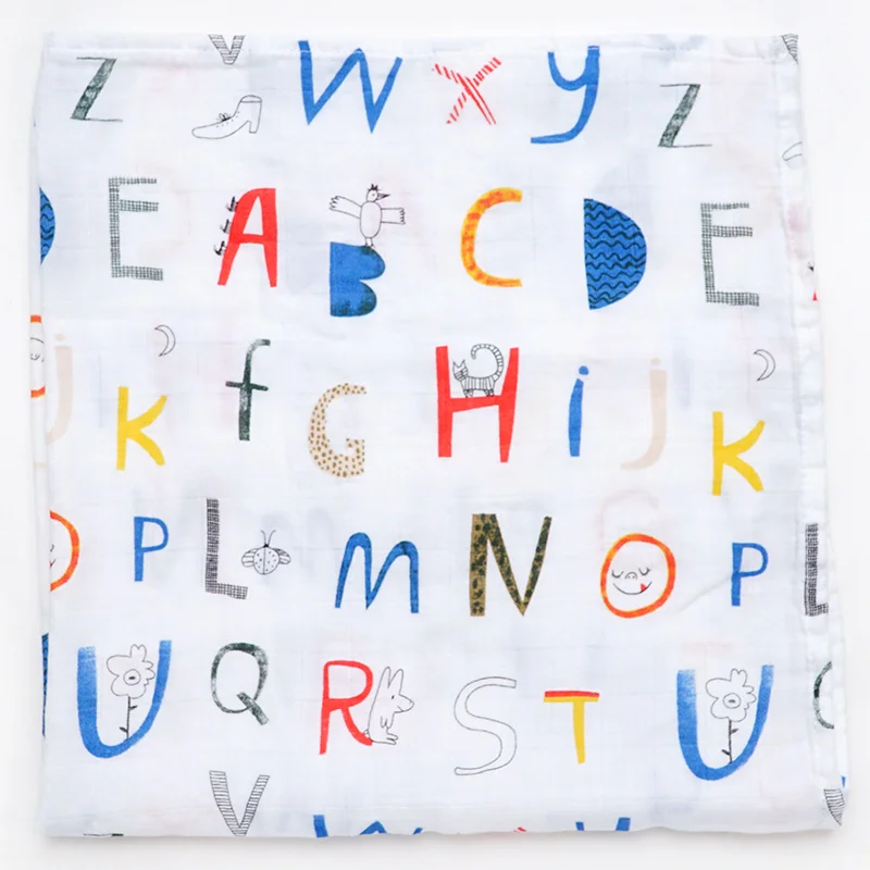 The letter 60*60 бамбуковый хлопковый детский нагрудник, одеяло, мягкий мультяшный животный принт, для новорожденных, шарф, носовой платок, многофункциональная оберточная одежда, одежда - Цвет: The letter