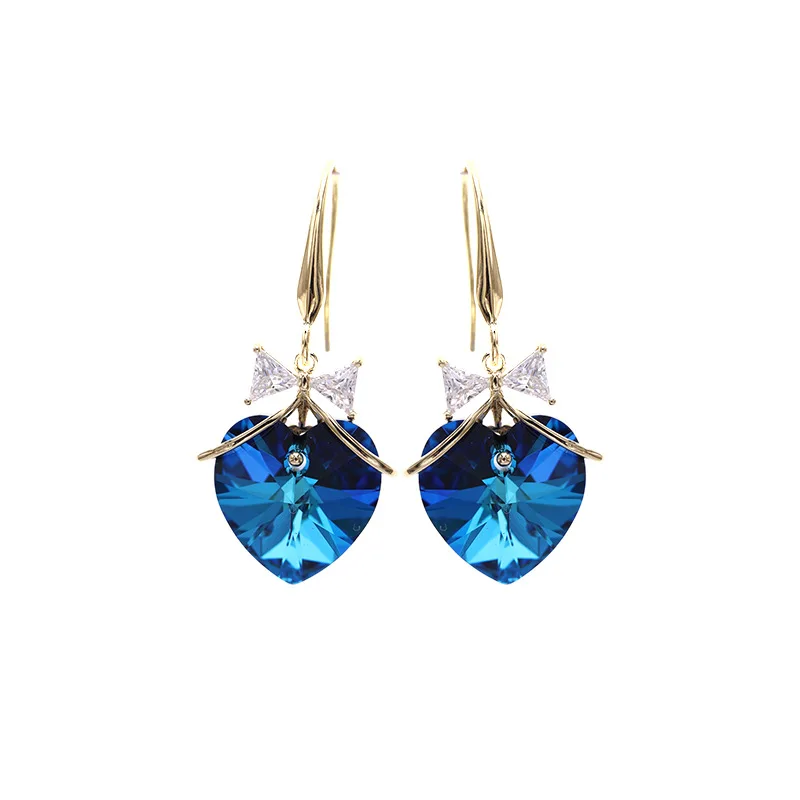 

Korean Round Drop Earrings for Women Fashion Statement Blue Crystal Gold Geometric Dangle Earrings Wedding Female 2021 Jewelry