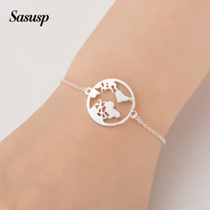 Sasusp минимализм волна карта Звезда геометрический браслет из нержавеющей стали