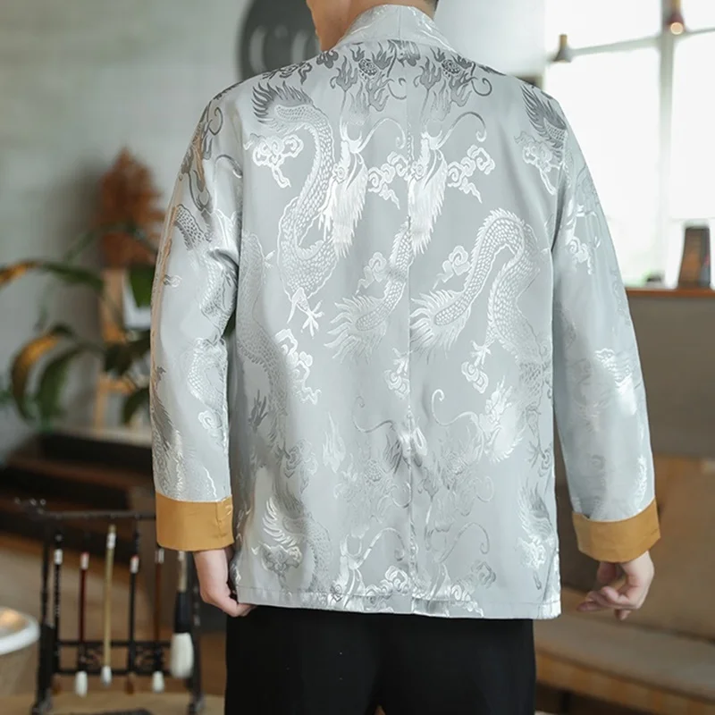 Традиционная одежда Тангсуйт 2021 года Рубашка с китайским драконом для мужчин Куртка Одежда Кунг-фу Чиффоновая блузка для мужчин 0641 на.