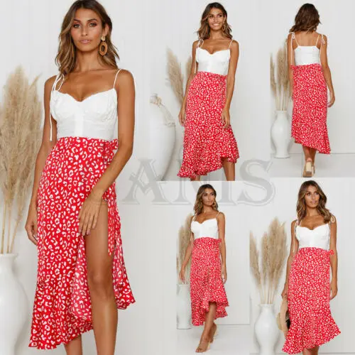 Женская цветочное Джерси в стиле бохо Длинная пляжная юбка макси с высокой