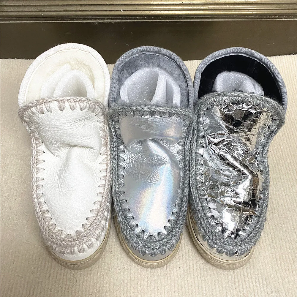

2022 mou Eskimo mini sneakers Women's snow boots sheepskin hand sewn warm leather slope heel Women's ankle boots