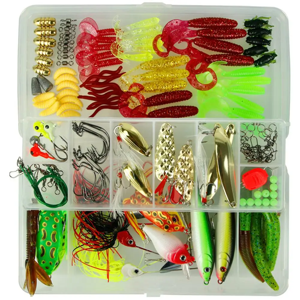 

139 шт./компл. набор рыболовных приманок, набор рыболовных инструментов с двухслойной коробкой для хранения снастей, спортивные аксессуары д...