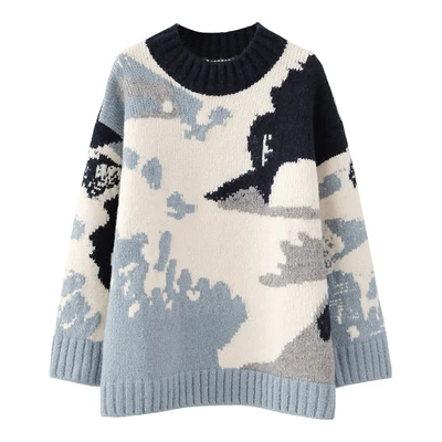 

Новый Зимний вязаный свитер, Женский пуловер, топы для девочек, винтажная Осенняя элегантная женская вязаная верхняя одежда в полоску, Тепл...