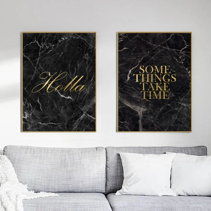 Черный мрамор текстура плакаты и принты абстрактный растительный Лист настенная